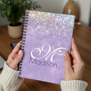 Cute iridescen lilac purple faux glitter monogram planner