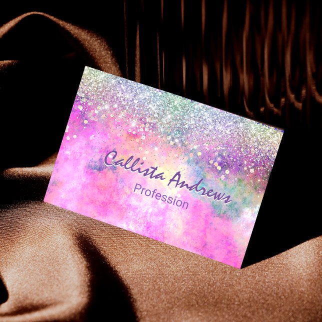 Cute iridescen silver faux glitter business card (Creator Uploaded)