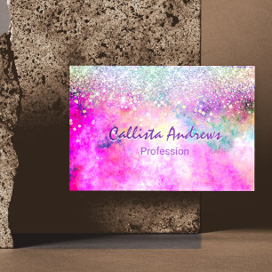 Cute iridescen silver faux glitter Magnetic business card