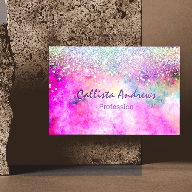 Cute iridescen silver faux glitter 	Magnetic business card (Creator Uploaded)