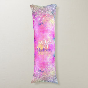 Cute iridescen silver faux glitter monogram body cushion