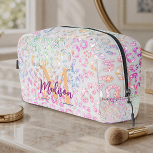 Cute iridescent Animal print glitter monogram Dopp Kit