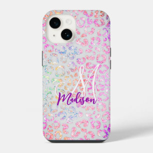 Cute iridescent Animal print glitter monogram iPhone 14 Case