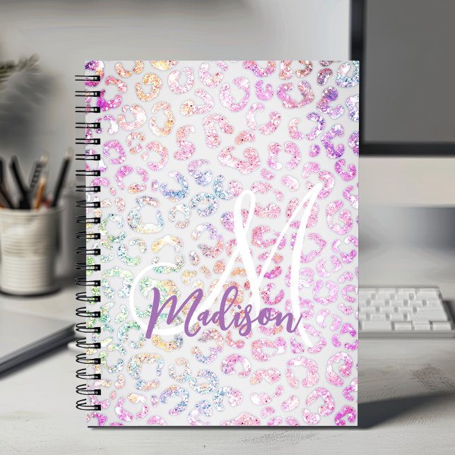 Cute iridescent Animal print glitter monogram Notebook (Creator Uploaded)