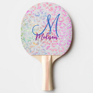 Cute iridescent Animal print glitter monogram Ping Pong Paddle