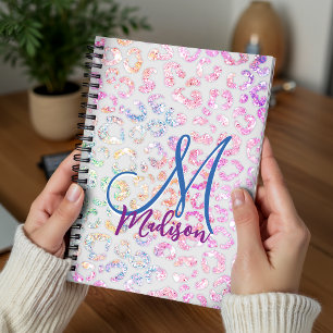 Cute iridescent Animal print glitter monogram Planner