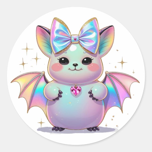Cute Iridescent Bat Classic Round Sticker (Front)