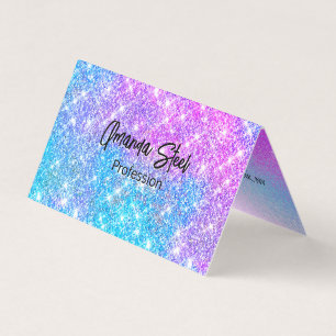 Cute iridescent colourful faux glitter monogram lu business card
