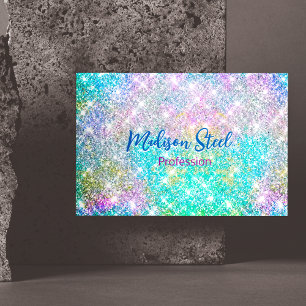 Cute iridescent colourful faux glitter monogram Magnetic business card