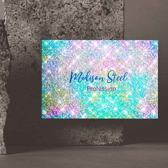 Cute iridescent colourful faux glitter monogram 	Magnetic business card (Creator Uploaded)