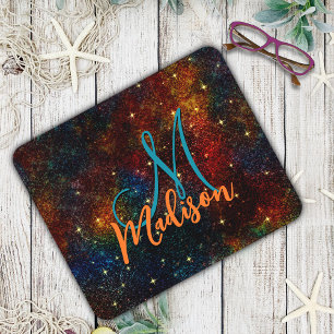 Cute iridescent colourful faux glitter monogram mo mouse pad