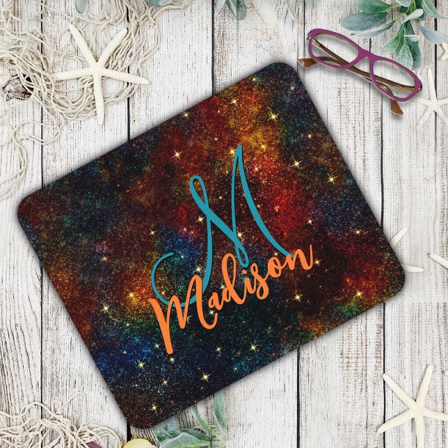 Cute iridescent colourful faux glitter monogram mo mouse pad (Creator Uploaded)