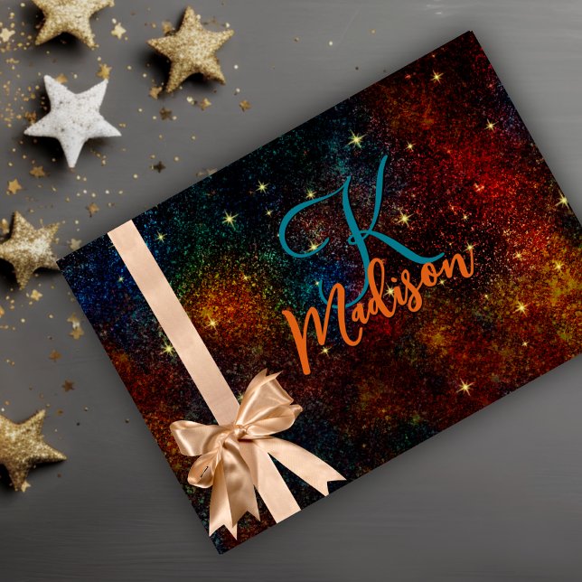 Cute iridescent colourful faux glitter monogram wrapping paper sheet (Creator Uploaded)