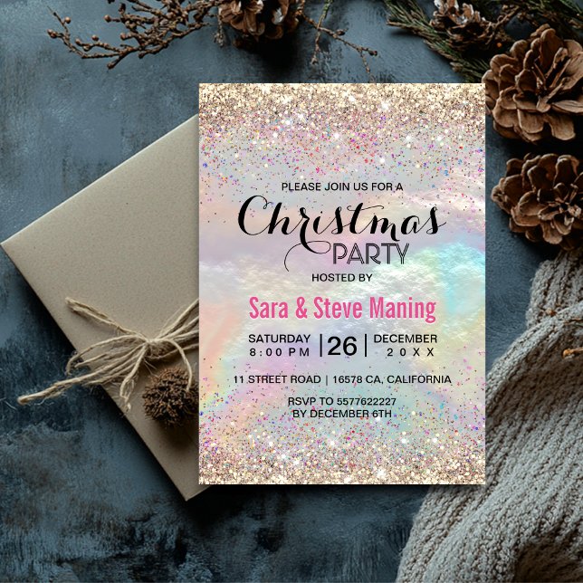 Cute iridescent faux gold glitter Christmas  Invitation (Creator Uploaded)