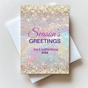 Cute iridescent gold glitter Christmas new year Postcard