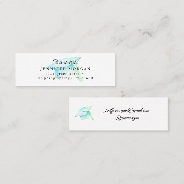 Cute Iridescent Graduation Hat  Mini Business Card (Front/Back)