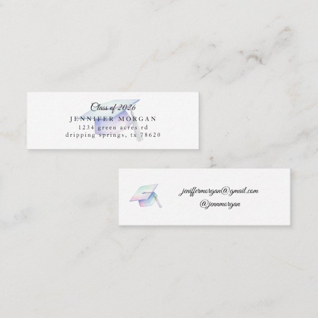 Cute Iridescent Graduation Hat  Mini Business Card (Front/Back)