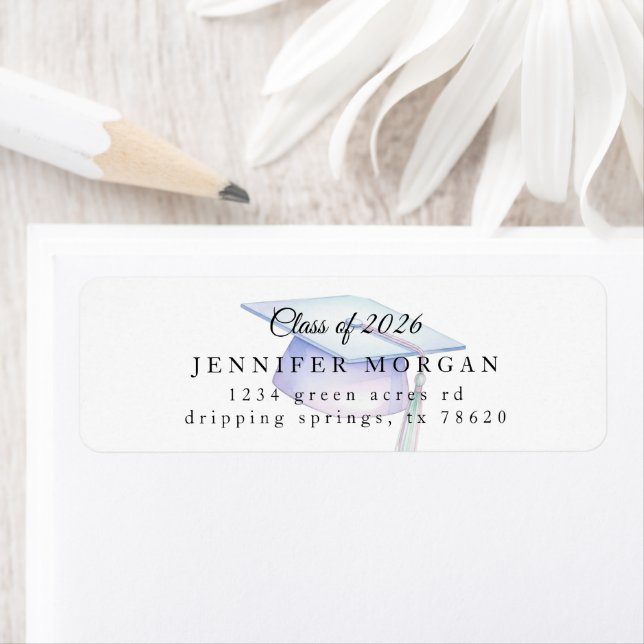 Cute Iridescent Graduation Hat Return Address Label (Insitu)