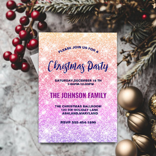 Cute iridescent ombre faux glitter Christmas Invitation