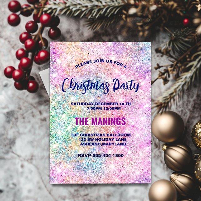 Cute iridescent pink faux glitter Christmas Invitation (Creator Uploaded)