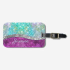Cute iridescent purple teal faux glitter monogram
