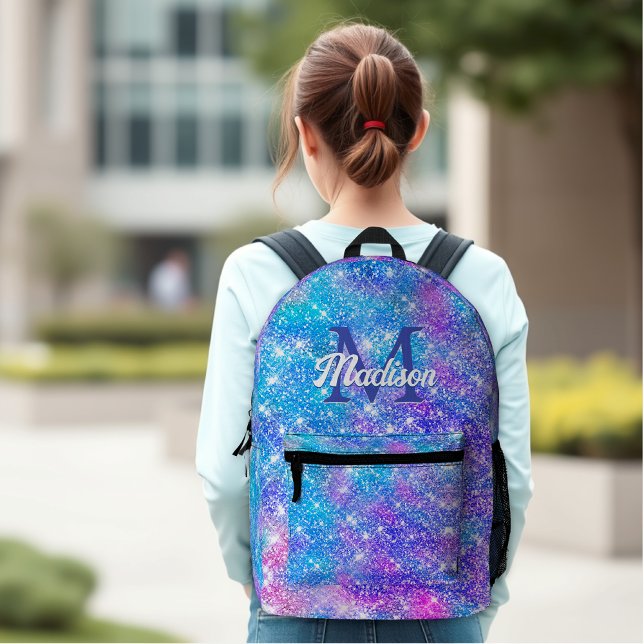 Cute iridescent unicorn blue purple glitter  printed backpack (Creator Uploaded)