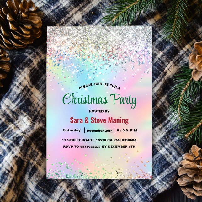 Cute iridescent unicorn faux glitter Christmas  Invitation (Creator Uploaded)