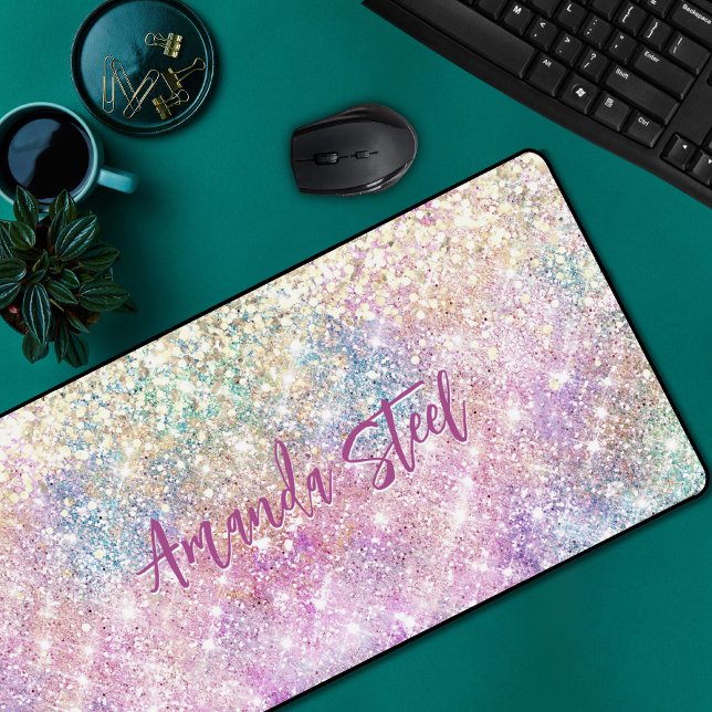 Cute iridescent unicorn gold glitter desk mat (Creator Uploaded)