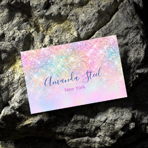 Cute iridescent unicorn ombre glitter business card