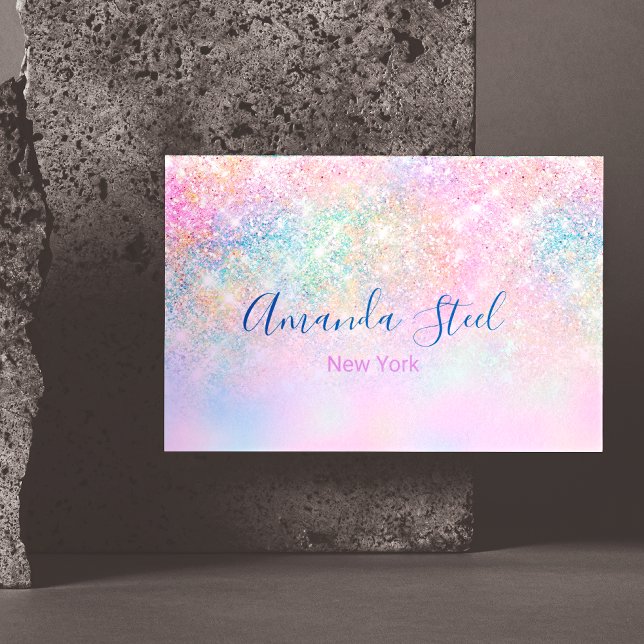 Cute iridescent unicorn ombre glitter 	Magnetic business card (Creator Uploaded)