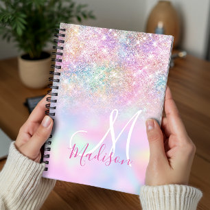Cute iridescent unicorn ombre glitter monogram planner