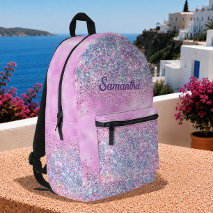 Cute iridescent unicorn ombre glitter monogram printed backpack