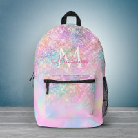 Cute iridescent unicorn ombre glitter monogram