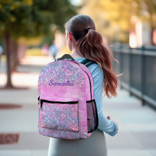 Cute iridescent unicorn ombre glitter monogram printed backpack