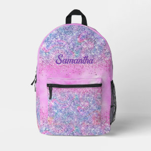 Cute iridescent unicorn ombre glitter monogram  printed backpack