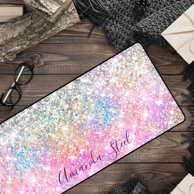 Cute iridescent unicorn pink glitter desk mat (Creator Uploaded)