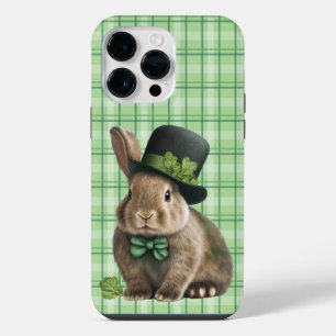 CUTE IRISH BUNNY RABBIT WITH GREEN PLAID PATTERN iPhone 14 PRO MAX CASE