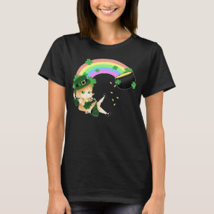 Cute Irish chibi leprechaun girl with pot of gold T-Shirt