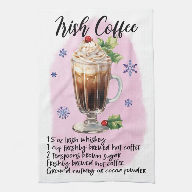 Cute Irish Coffee Christmas Drink Recipe Tea Towel (Vertical)