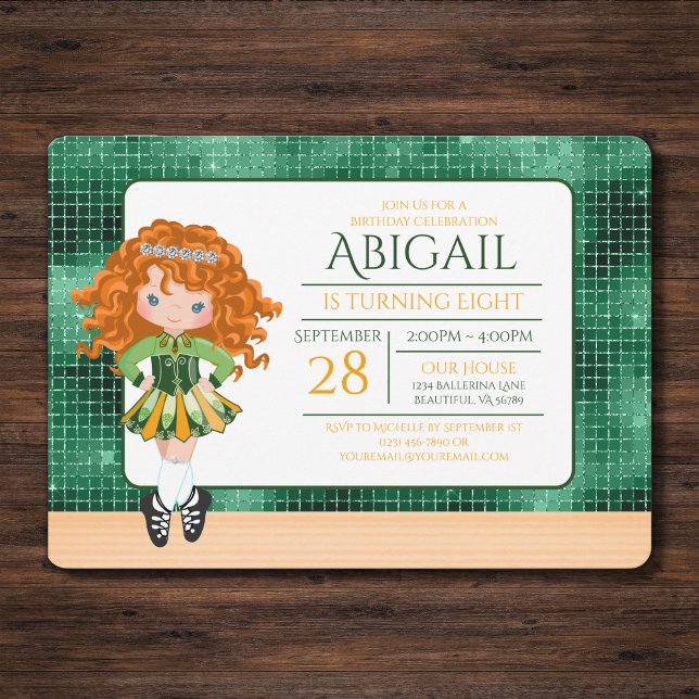 Cute Irish Dance Red Hair Girl Soft Shoe Birthday Invitation (Creator Uploaded)