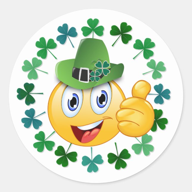 Cute Irish Emoji with Shamrock Classic Round Sticker (Front)