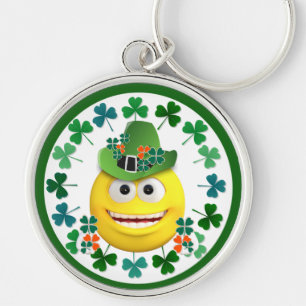 Cute Irish Emoji with Shamrock Key Ring