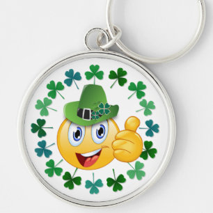 Cute Irish Emoji with Shamrock Key Ring