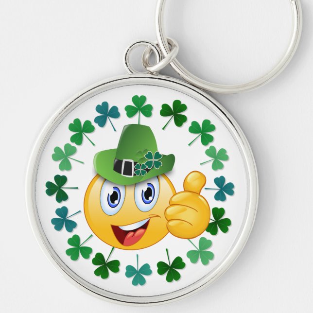 Cute Irish Emoji with Shamrock Key Ring (Front)
