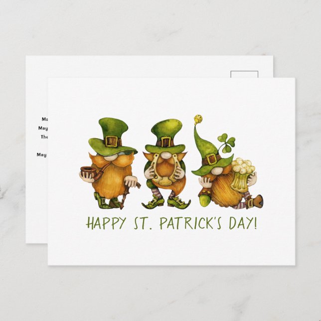 Cute Irish Gnomes Custom Happy St Patrick's Day Holiday Postcard (Front/Back)