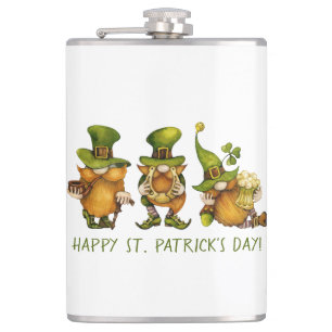 Cute Irish Gnomes Happy St Patrick's Day Hip Flask