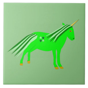 Cute Irish Green and Gold Unicorn Ceramic Tile