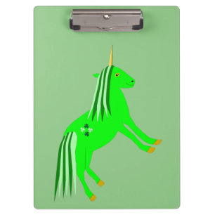 Cute Irish Green and Gold Unicorn Clipboard