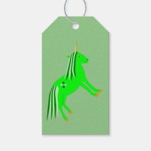 Cute Irish Green and Gold Unicorn Custom Gift Tags