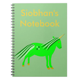 Cute Irish Green and Gold Unicorn Custom Notebook